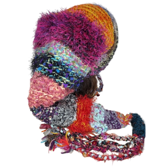 Bohemian long cone shape warm knit colorful Slouchy women's hat - Picture 6 of 6